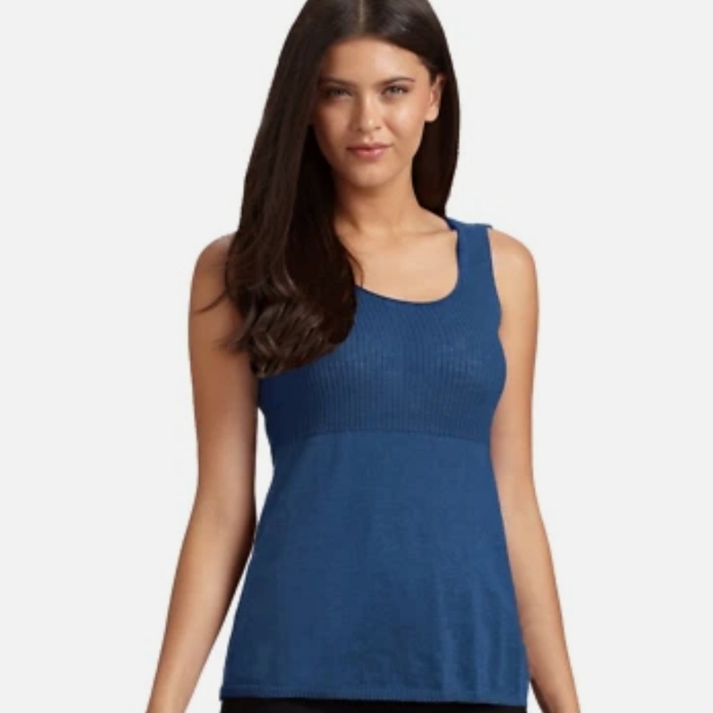 Eileen Fisher 100% Wool Knit Sleeveless Top Blue Size Large
